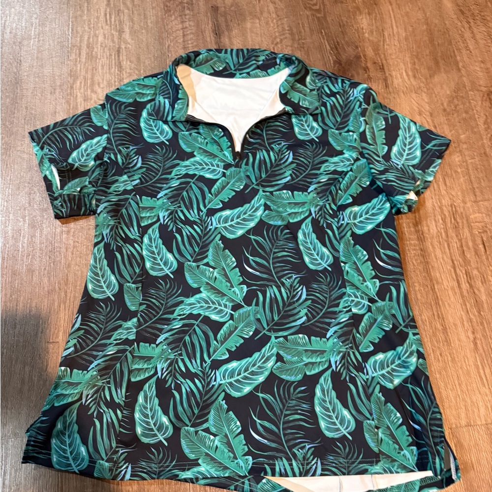 Tropical Leaf Print‎ fitted golf polo Shirt